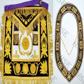 EMBROIDERED MASONIC GRAND MASTER APRON WITH COLLAR & CUFFS PURPLE - HSE 2