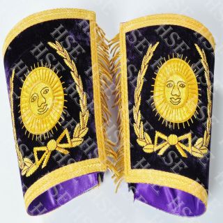 EMBROIDERED MASONIC GRAND MASTER APRON WITH COLLAR & CUFFS PURPLE - HSE 5