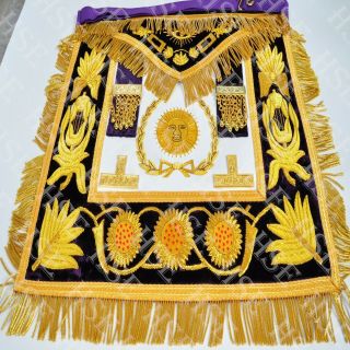EMBROIDERED MASONIC GRAND MASTER APRON WITH COLLAR & CUFFS PURPLE - HSE 6