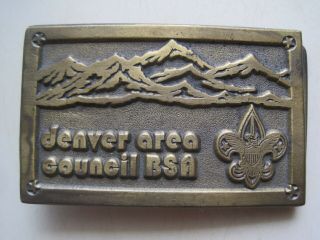 Vintage Solid Brass Boy Scouts Belt Buckle Denver Area Council Bsa Spec - Cast