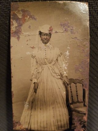 African American Woman Sixth Plate Tintype Holding Wearing An Dress.