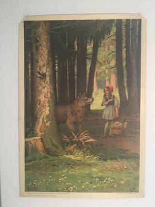 Brothers Grimm Otto Kubel Red Riding Hood Large Lithograph - 1920s