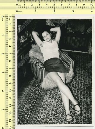 Hairy Armpits Woman Pose In Chair,  Lady Portrait Old Photo Snapshot