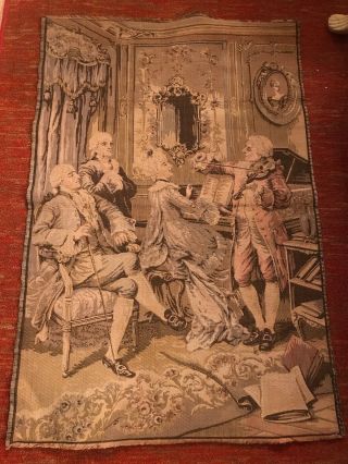 Vintage French Woven Victorian Tapestry.  Musicians.  25 1/2” By 39” Wall Hanging