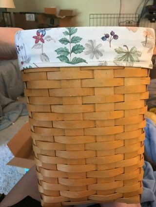Longaberger Square Waste Basket With Botanical Fields Liner And Protector