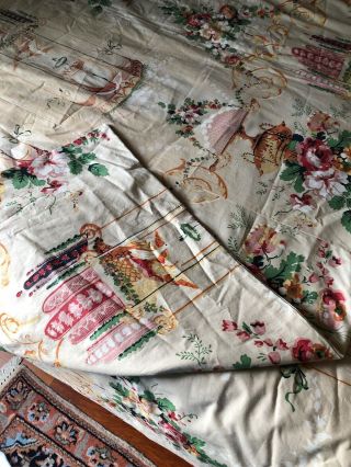 Vintage Chintz Diamante Cotton Fabric Full Bedspread Lined Floral Bird Cage Tan