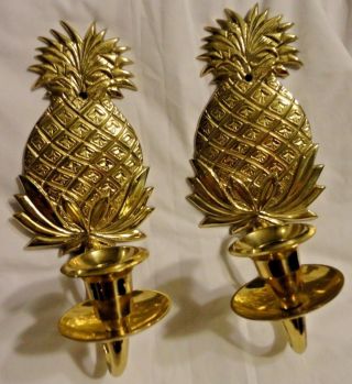 2 Lacquered Brass Pineapple Wall Scone Candlestick Holder 7 X 4 X 4 1/2 "
