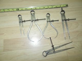 5 Vintage L S Starrett Spring Calipers Inside Outside Dividers Machinist Tools