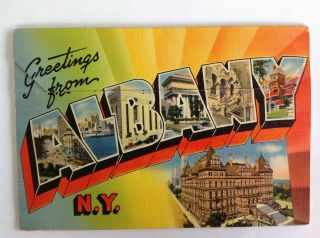 Greetings From Albany Ny Souvenir Postcard Folder Large Letter Tichnor Views
