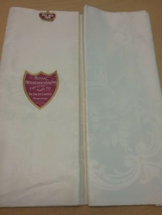 Vintage White Irish Double Damask Linen 70x88 " Tablecloth 8 Napkins 0ld Store