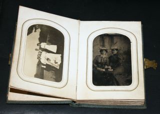 Antique Photograph Album With Tintypes & Cabinet Photos - Dog Doberman Photo