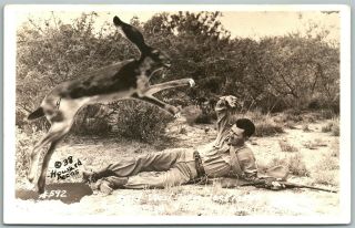 Exaggerated Wild West Texas Jack Rabbit Vintage Real Photo Postcard Rppc