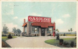 Revere Beach Ma Jenny Gasoline Filling Station Automobile Service Postcard
