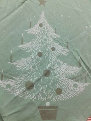 Vintage California Hand Prints Tablecloth Christmas Trees,  Green,  85x 60,  Gvc
