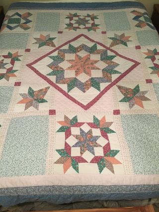 Vintage Farmhouse Style Handmade Star Quilt Queen Size