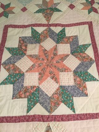 Vintage Farmhouse Style Handmade Star Quilt Queen Size 2