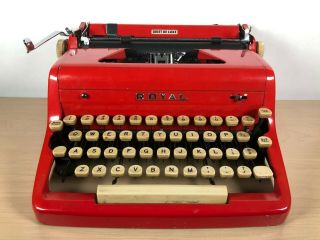 Vtg 1957 Royal Quiet De Luxe Rare Red Gloss Portable Typewriter