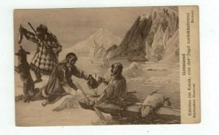 Greenland Antique Sepia Toned Post Card " Eskimo In Kayak "