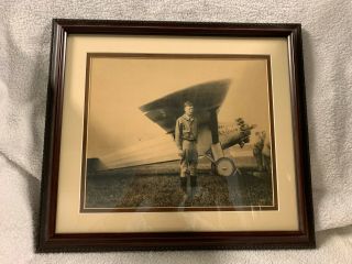 Large Framed Photo Charles Lindbergh In Front Of " Spirit Of St,  Louis