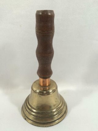 Vintage Brass Bell 6 Inches Wood And Copper Handle