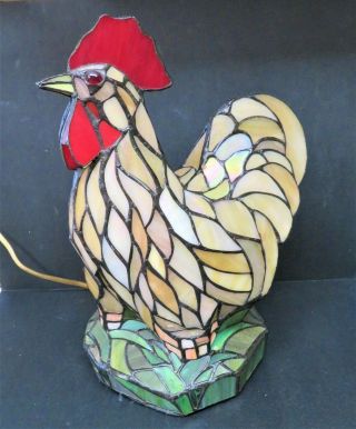 Vintage Stain Glass Tiffany Style Rooster Electric Lamp 13.  5 "