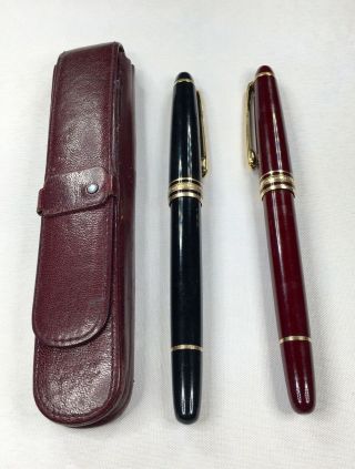 Vintage Montblanc Meisterstuck Maroon & Black Ballpoint Pen Set W/leather Pouch