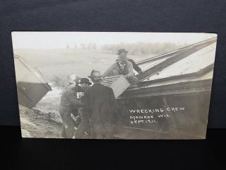 1911 Train Wrecking Crew Scene - Monroe Wi Rppc Postcard