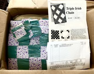 Hearthside Quilts Triple Irish Chain Quilt Kit 90 " X104 " Green Solid,  Pink Floral