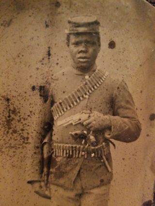 African American Civil War Soldier Sixth Plate Tintype.  Armed with 2 Revolvers. 2