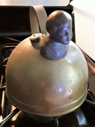 Vintage Copper Tea Pot With Spout Cover Of Whistling Boy.