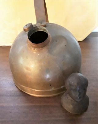 Vintage Copper Tea Pot with spout cover of whistling boy. 5