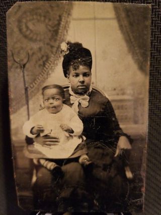 African American Woman Holding Baby Sixth Plate Tintype.