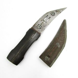 Antique Arab Dagger Black Handle & Copper Engraved Wood Base Sheath Arabic Knife