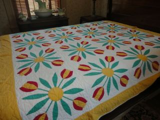 Colorful Vintage Handmade Patchwork Quilt 72” X 82” Great Shabby Chick