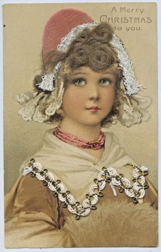 1909 Novelty Litho Applique Rp Npu Postcard Human Hair Lace Material Vg Cond U60