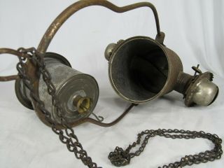 THE ANGLE LAMP CO.  N.  Y.  - DOUBLE BURNER HANGING KEROSENE OIL LAMP antique 6