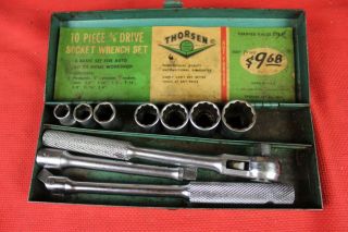 Vintage Thorsen 10 Piece 3/8 " Drive Sae Socket Set No: 3810 Made In Usa