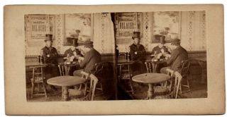 France French Men Top Hats Playing Cards Gambling Saloon Early Stereoview Photo
