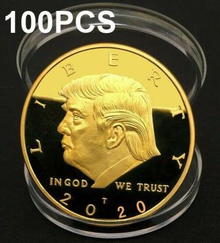 100pcs 2020 President Donald Trump Gold Plated Eagle Commemorative Coin