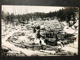 Rppc - Adirondacks Ny - Valley With Logs - Beach - York - Logging Industry - Dam - Horses