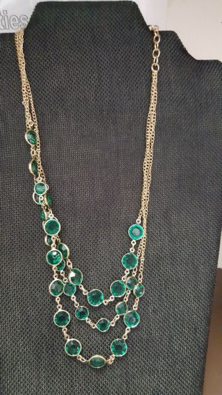 Swarovski Crystal Multi Strand Necklace Gold Tone With Green Crystals Swan Signe