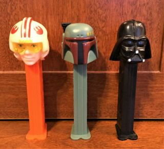 3 Star Wars Candy Pez Dispensers 1997 - Boba Fett,  Luke Skywalker,  Darth Vader