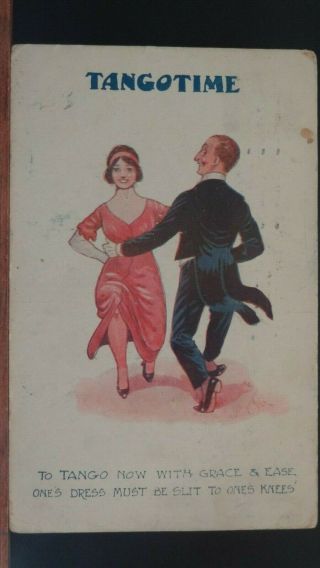 Reg Carter Comic Postcard: Tango Dance & Dancing Theme