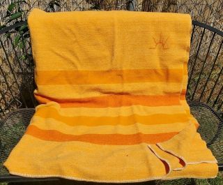 Vintage Baron Woolen Mills Rising Sun Orange Striped Wool Blanket 61 " X76 "