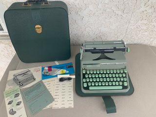 Hermes 2000 Typewriter Seafoam Green 50s Skeleton Key Paillard Case Vintage