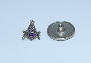 Masonic Mason Lapel Pin 14k White Gold Vintage Tie Tack Freemason Master Nr