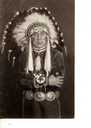 Rppc Hopi Indian Chief American Indian Full Regal Feather Headdress 163
