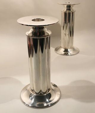 Silver Plate Swid Powell Robert A.  M.  Stern Designed Candle Holders Made In Italy