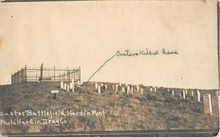 1921 Rppc Monument & Cemetery Custer Battlefield Hardin Mt By Hardin Drug Co.