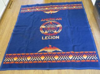 Rare 1940s - 50s BEACON Camp Blanket AMERICAN LEGION Patriotic Indian Design 2